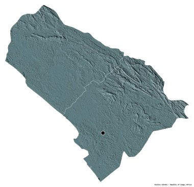 Beyaz arka planda başkenti izole edilmiş Kongo Cumhuriyeti 'nin Kouilou bölgesi. Renkli yükseklik haritası. 3B görüntüleme