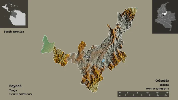 Forme Boyaca Département Colombie Capitale Échelle Distance Aperçus Étiquettes Carte — Photo