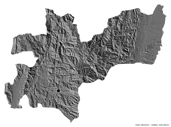 Form Caldas Departementet Colombia Med Huvudstaden Isolerad Vit Bakgrund Höjdkarta — Stockfoto