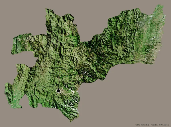 哥伦比亚省卡尔达斯的形状 其首都被隔离在纯色的背景上 卫星图像 3D渲染 — 图库照片
