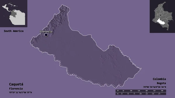 Forma Caqueta Intendência Colômbia Sua Capital Escala Distância Previews Rótulos — Fotografia de Stock