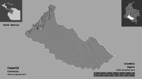 Forma Caqueta Intendência Colômbia Sua Capital Escala Distância Previews Rótulos — Fotografia de Stock