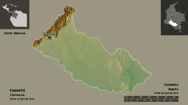 Caqueta Alakja Kolumbia Szándéka Fővárosa Távolsági Skála Előnézet Címkék Topográfiai — Stock Fotó