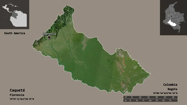 卡克塔的形状 哥伦比亚的意图 及其首都 距离刻度 预览和标签 卫星图像 3D渲染 — 图库照片