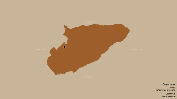 コロンビアの強烈さであるカサナレの地域は 洗練された境界の箱の中の強固な背景に隔離されています ラベル パターン化されたテクスチャの構成 3Dレンダリング — ストック写真