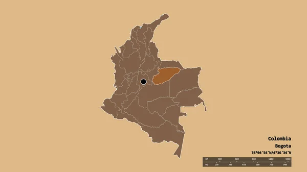 Kolumbia Kiszáradt Alakja Fővárosával Regionális Körzettel Szétválasztott Casanare Területtel Címkék — Stock Fotó