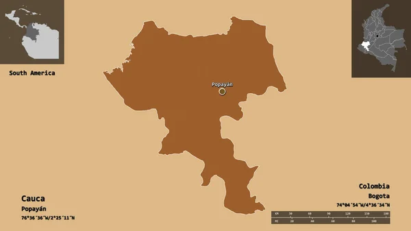 Shape Cauca Département Von Kolumbien Und Seine Hauptstadt Entfernungsskala Vorschau — Stockfoto