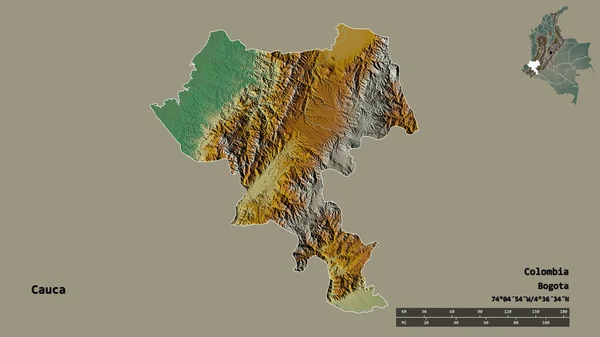 Forma Cauca Departamento Colômbia Com Sua Capital Isolada Fundo Sólido — Fotografia de Stock