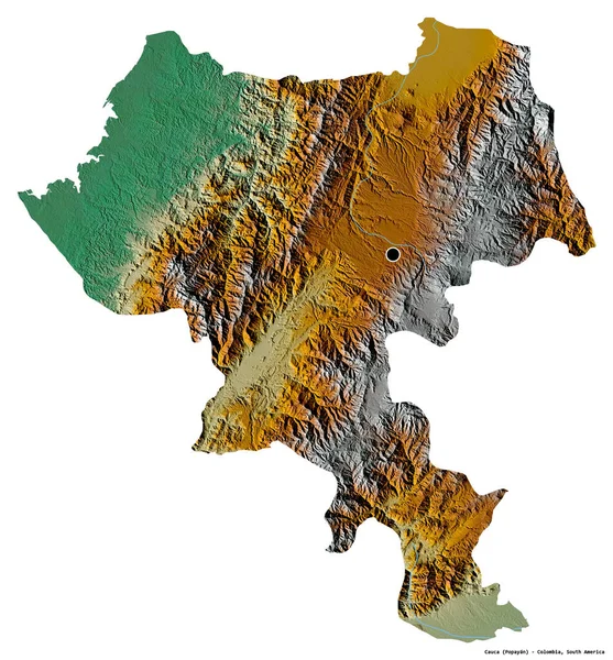 Форма Каука Департамент Колумбії Столицею Ізольованою Білому Тлі Карта Рельєфу — стокове фото