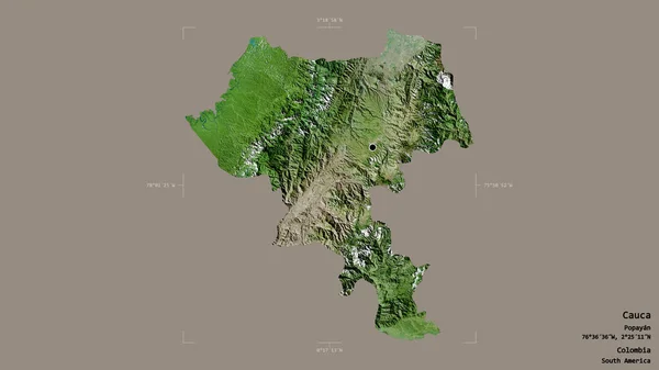 哥伦比亚考卡省的一个地区 在一个地理参照框的坚实背景下被隔离 卫星图像 3D渲染 — 图库照片
