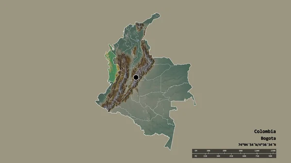 主要な地域部門と分離チョコ地域とコロンビアの荒廃した形 ラベル 地形図 3Dレンダリング — ストック写真