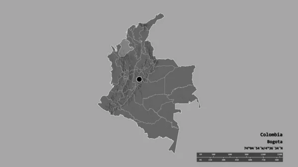 Desaturated Shape Colombia Its Capital Main Regional Division Separated Cordoba — Stock Photo, Image