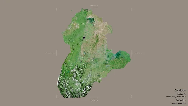 Området Cordoba Colombia Isolerat Solid Bakgrund Georefererad Avgränsningsbox Etiketter Satellitbilder — Stockfoto