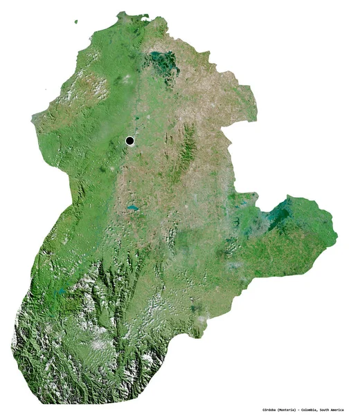 Форма Кордовы Департамент Колумбии Столицей Изолированной Белом Фоне Спутниковые Снимки — стоковое фото