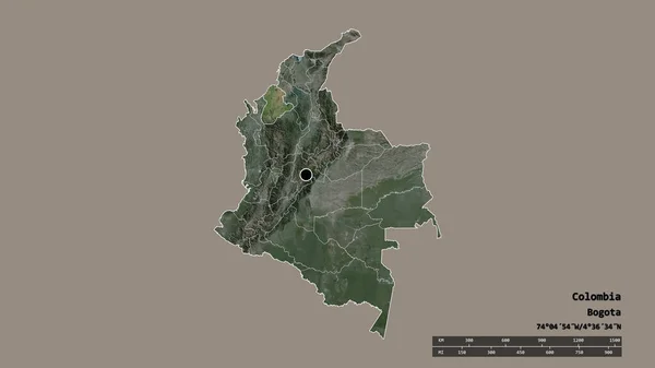 Forme Désaturée Colombie Avec Capitale Principale Division Régionale Région Séparée — Photo