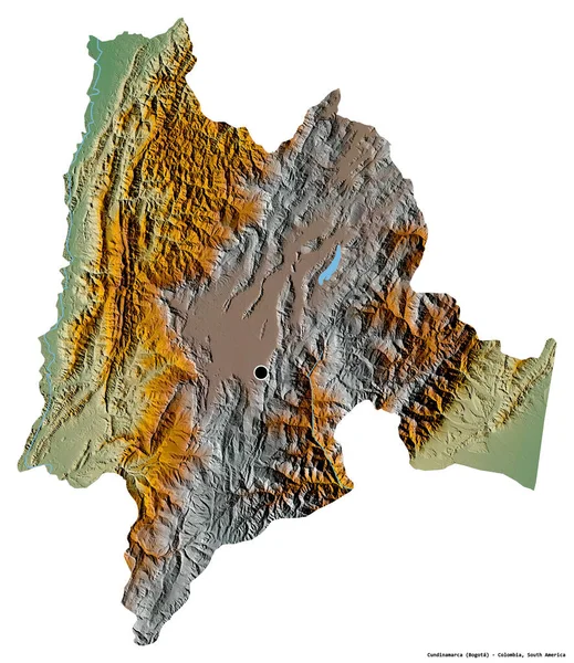 コロンビアのカニンダマルカ県の形で 首都は白い背景に孤立しています 地形図 3Dレンダリング — ストック写真