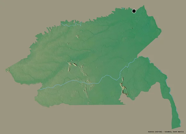 哥伦比亚共济会的Guainia形状 其首都以纯色背景隔离 地形浮雕图 3D渲染 — 图库照片