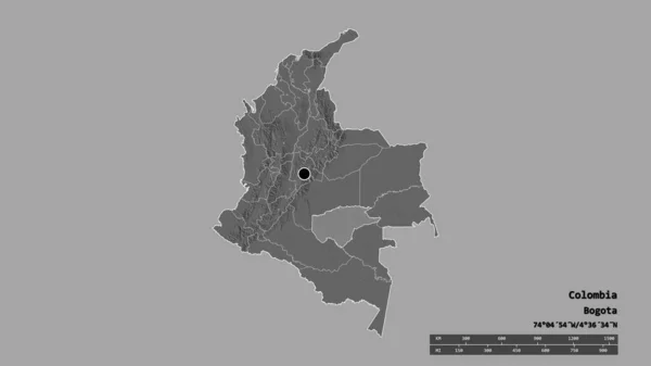 Die Ungesättigte Form Kolumbiens Mit Seiner Hauptstadt Der Wichtigsten Regionalen — Stockfoto