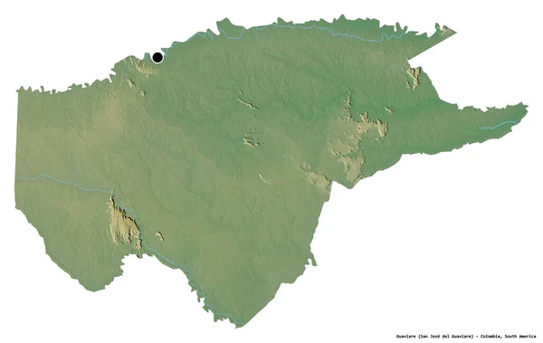コロンビアの委員であるグアヴィアーレの形は 首都が白い背景に孤立している 地形図 3Dレンダリング — ストック写真