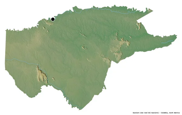 Guaviares Form Colombias Kommisarie Med Huvudstaden Isolerad Vit Bakgrund Topografisk — Stockfoto