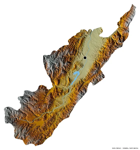 Форма Huila Департамент Колумбии Столицей Изолированы Белом Фоне Топографическая Карта — стоковое фото
