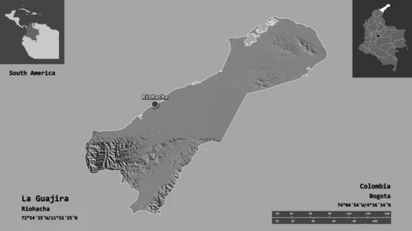 Forma Guajira Departamento Colômbia Sua Capital Escala Distância Previews Rótulos — Fotografia de Stock