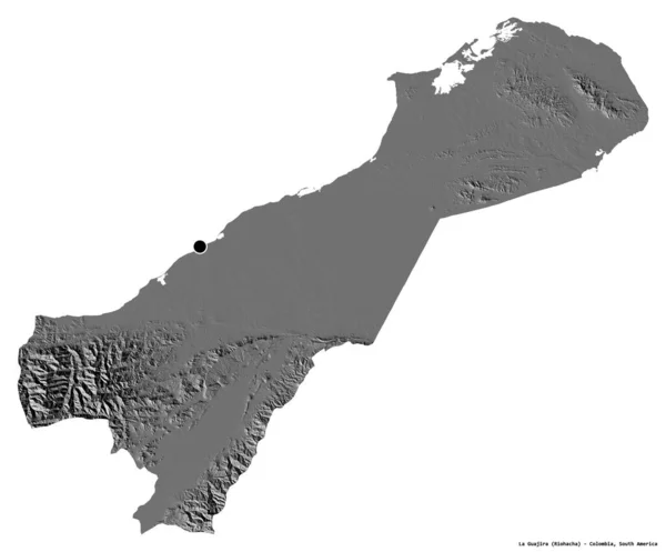 Kształt Guajira Departament Kolumbii Stolicą Odizolowaną Białym Tle Dwupoziomowa Mapa — Zdjęcie stockowe