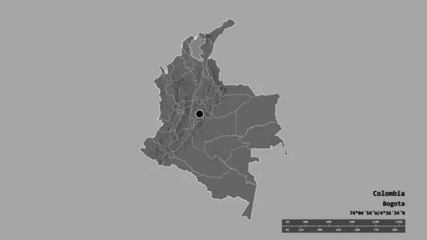 Die Ungesättigte Form Kolumbiens Mit Seiner Hauptstadt Der Wichtigsten Regionalen — Stockfoto