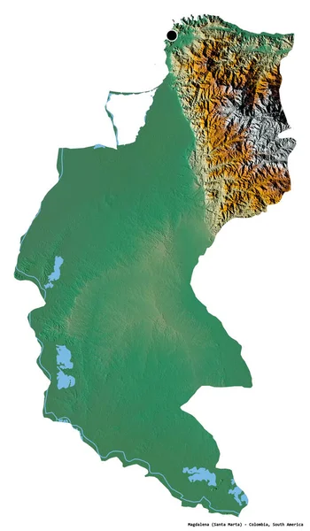 哥伦比亚省Magdalena的形状 其首都被白色背景隔离 地形浮雕图 3D渲染 — 图库照片