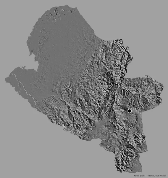 コロンビアの県であるナリノの形は その首都をしっかりとした色の背景に隔離しています 標高マップ 3Dレンダリング — ストック写真