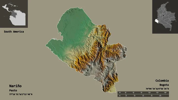 Shape Narino Departement Von Kolumbien Und Seine Hauptstadt Entfernungsskala Vorschau — Stockfoto