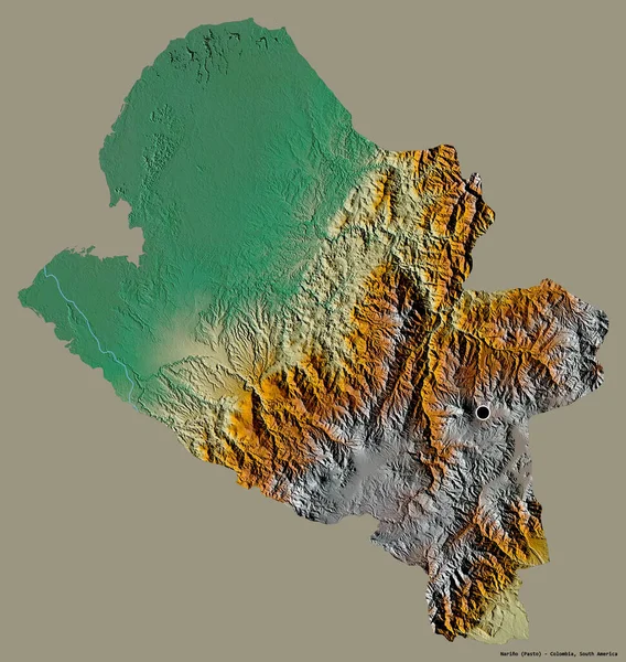 哥伦比亚省那里诺的形状 其首都被隔离在纯色的背景上 地形浮雕图 3D渲染 — 图库照片