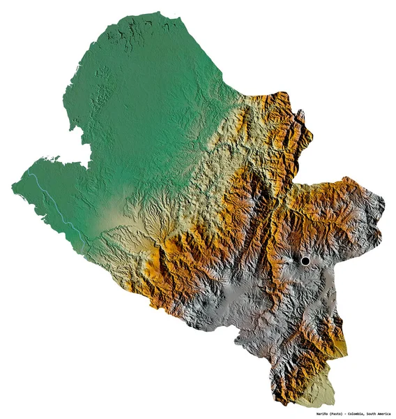 コロンビアのナリーノ県の形で 首都は白い背景に孤立しています 地形図 3Dレンダリング — ストック写真