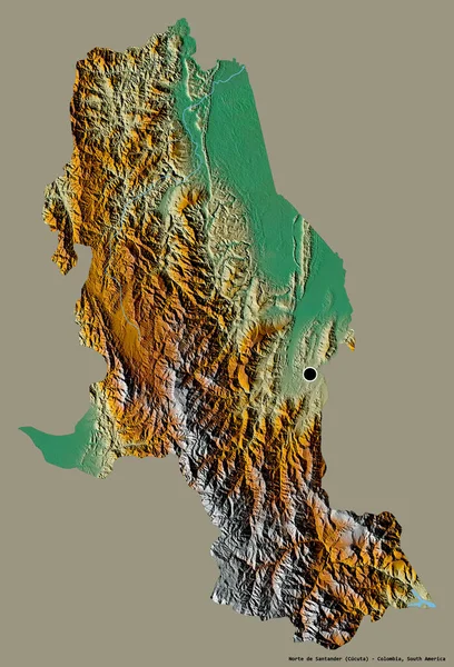 哥伦比亚北部桑坦德省的形状 其首都被坚固的色彩背景隔离 地形浮雕图 3D渲染 — 图库照片