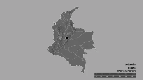 Forma Dessaturada Colômbia Com Sua Capital Principal Divisão Regional Área — Fotografia de Stock