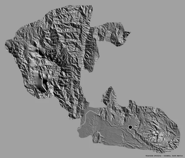 哥伦比亚省Risaralda的形状 其首都以纯色背景隔离 Bilevel高程图 3D渲染 — 图库照片