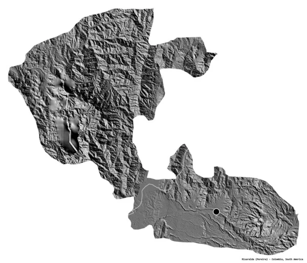 コロンビアの首都リサラルダの形は 白い背景に隔離されています 標高マップ 3Dレンダリング — ストック写真