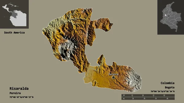 Forma Risaralda Departamento Colômbia Sua Capital Escala Distância Previews Rótulos — Fotografia de Stock