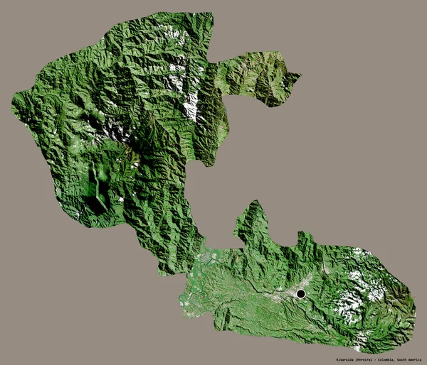 哥伦比亚省Risaralda的形状 其首都以纯色背景隔离 卫星图像 3D渲染 — 图库照片