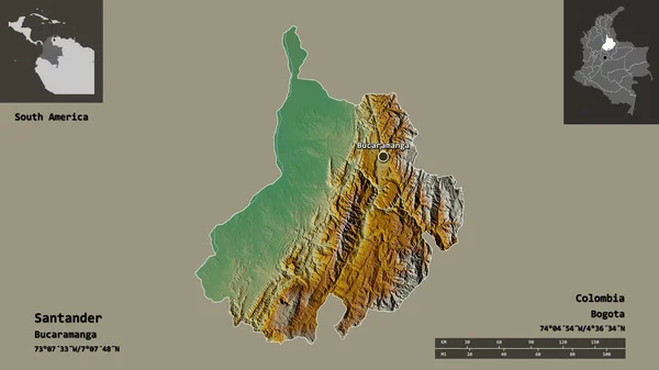 Forma Santander Departamento Colombia Capital Escala Distancia Vistas Previas Etiquetas — Foto de Stock
