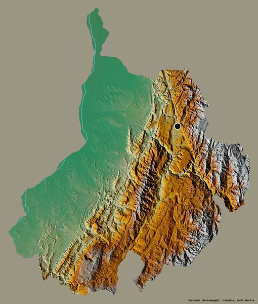 哥伦比亚省桑坦德市的形状 其首府被隔离在纯色的背景下 地形浮雕图 3D渲染 — 图库照片