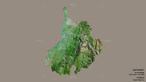 コロンビアの省サンタンデールの地域は 洗練された境界ボックス内の強固な背景に隔離されています ラベル 衛星画像 3Dレンダリング — ストック写真