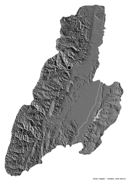 Форма Толимы Департамента Колумбии Столицей Изолированной Белом Фоне Карта Рельефа — стоковое фото
