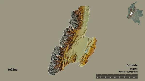 コロンビアの首都であるトリマの形は しっかりとした背景に隔離されています 距離スケール リージョンプレビュー およびラベル 地形図 3Dレンダリング — ストック写真