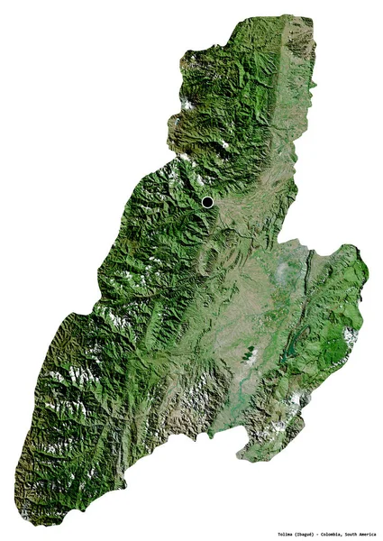 Форма Толимы Департамента Колумбии Столицей Изолированной Белом Фоне Спутниковые Снимки — стоковое фото