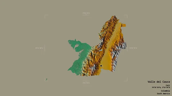 Området Valle Del Cauca Colombia Isolerat Solid Bakgrund Georefererad Avgränsningsbox — Stockfoto