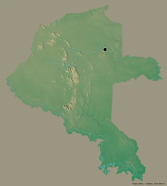 コロンビアのコミッショナーであるVaupesの形状は その首都をしっかりとした色の背景に隔離しています 地形図 3Dレンダリング — ストック写真