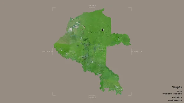 哥伦比亚共济会的沃佩斯地区 在一个地理参考方块中被隔离在坚实的背景下 卫星图像 3D渲染 — 图库照片