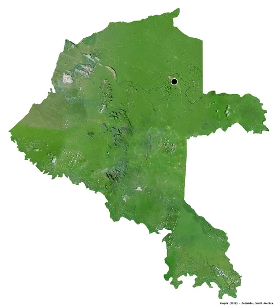 Vaupes的形状 哥伦比亚的共济会 其首都被白色背景隔离 卫星图像 3D渲染 — 图库照片