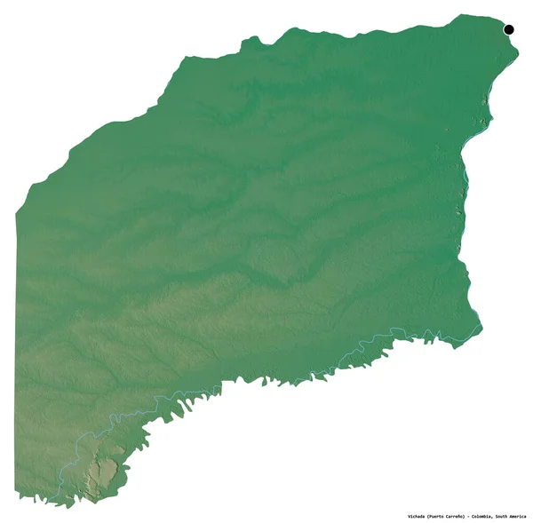 Форма Вичады Комиссара Колумбии Столицей Изолированной Белом Фоне Топографическая Карта — стоковое фото